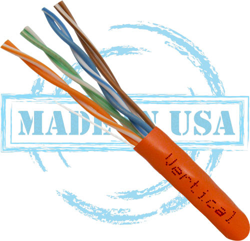 CAT6, Plenum, MADE IN USA, 23AWG, UTP, 4 Pair, Solid Bare Copper, 550MHz, 500 ft. Pull Box, Orange