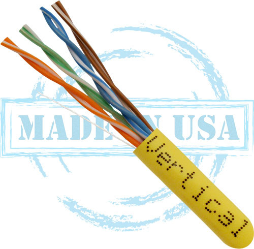 CAT6, Plenum, MADE IN USA, 23AWG, UTP, 4 Pair, Solid Bare Copper, 550MHz, 500 ft. Pull Box, Yellow