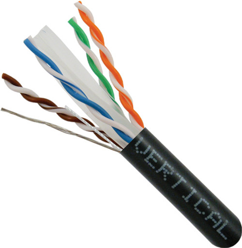 CAT6A Cable, CMR (Riser-Rated) UTP (Unshielded Twisted Pairs), 23 AWG Solid-Bare Copper, Wooden Spool, 1000 ft. Black