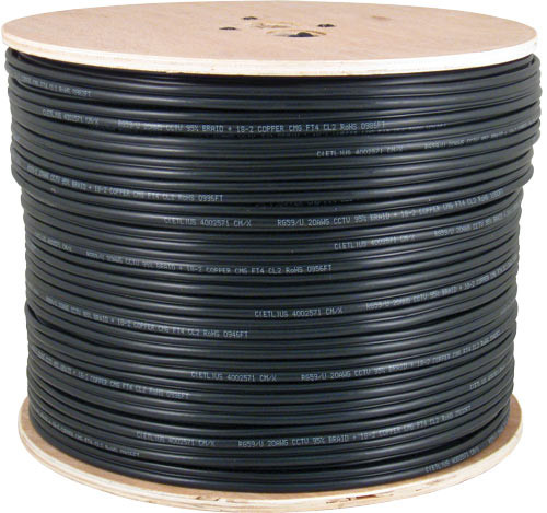 CAT6A (Augmented) 10Gb, Shielded F/UTP, 1000, 8-Conductor, PVC Jacket, AWG23 Solid-Bare Copper, 1000ft Wooden Spool, Black