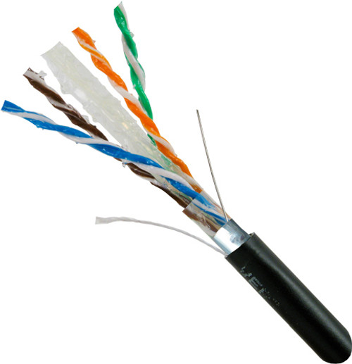 CAT6, CMXF, Direct Burial, Gel-Filled Core, LLDPE Jacket, 23 AWG, 8C, Solid Bare Copper, 1000 FT, Wooden Spool, Black