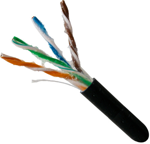 CAT6 CMXF, Direct Burial, Gel-Flooded Core, LLDPE Jacket, 23 AWG, Solid-Bare-Copper, Black, 1000 FT Wooden Spool