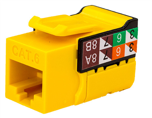 CAT6 Data Grade Keystone U-Jack, RJ45 90° 8x8 Yellow.