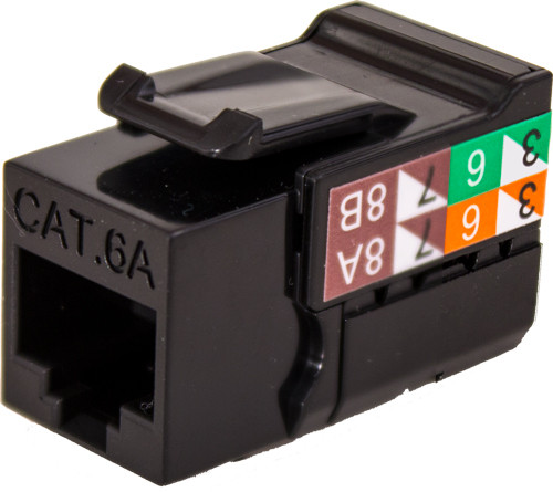 CAT6A Data Grade Keystone U-Jack, RJ45 90° 8x8 Black.