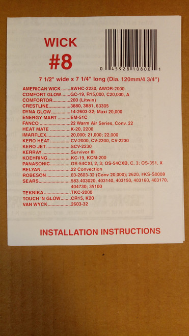 KEROHEAT  Wick #8 Fits Models CV-2000, CV-2200, CT-2230