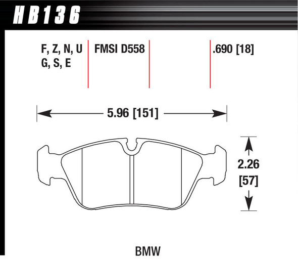 Hawk Brake Brake Pads Dtc-60 Bmw Front Hb136G.690