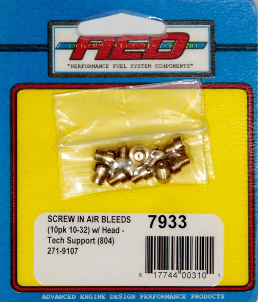 Advanced Engine Design 10-32 Screw-In Air Bleed (10Pk) W/Head 7933