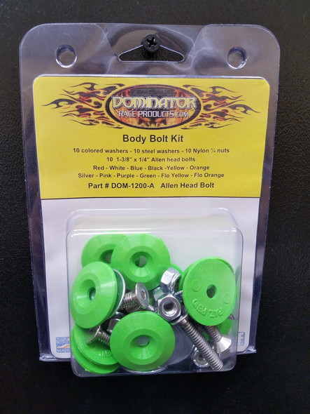Dominator Racing Products Body Bolt Kit Xtreme Green Allen Head 1200-A-Xg