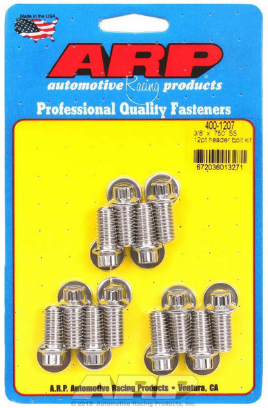 Arp S/S Header Bolt Kit - 3/8 X .750 Uhl (12) 400-1207