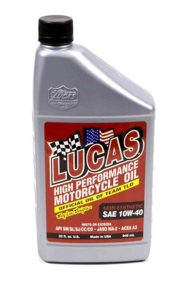 Lucas Oil Semi-Synthetic 10W40 Motorcycle Oil Qt Luc10710