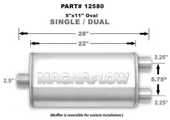 Magnaflow Perf Exhaust Stainless Muffler Single 2.5In In Dual 2.25In Out 12580