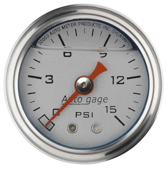Autometer 1-1/2In Pressure Gauge - 0-15Psi - Silver Face 2178