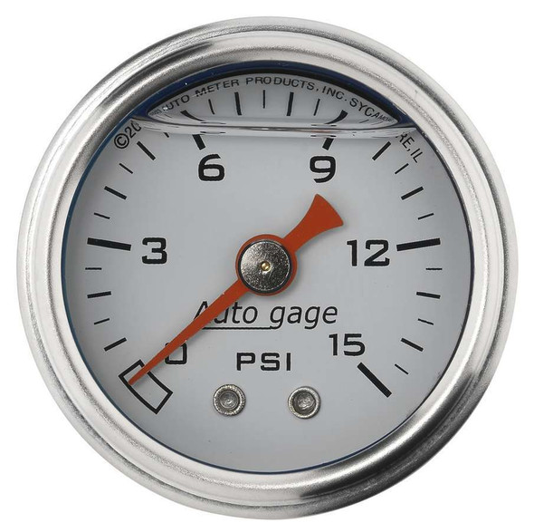 Autometer 1-1/2In Pressure Gauge 0-15Psi- White 2175