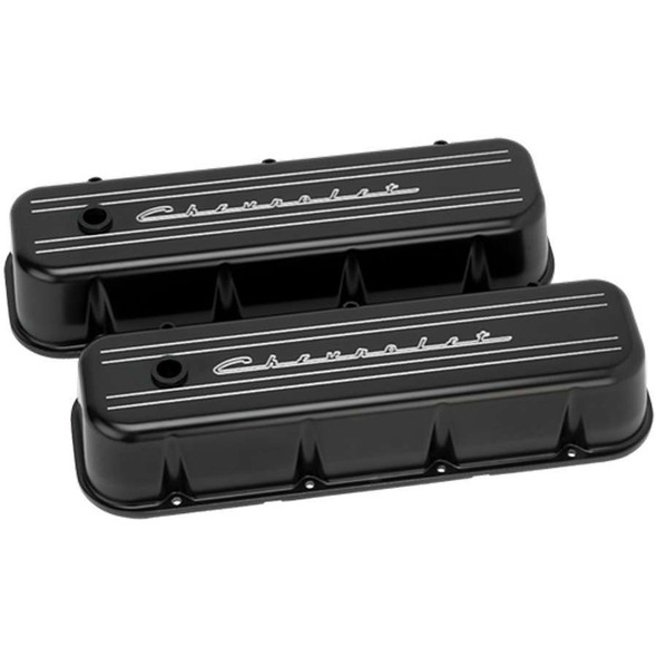 Billet Specialties Bbc Tall Valve Cover Chevrolet Script Black Blk96123