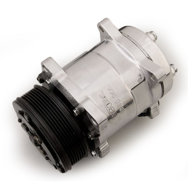 March Performance A/C Compressor Sanden Style 508 Chrome P413