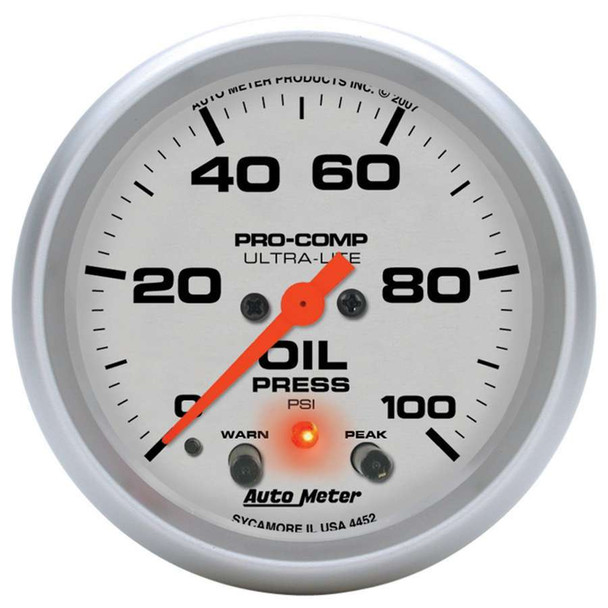 Autometer 2-5/8In U/L Oil Pressure Gauge W/Peak & Warning 4452