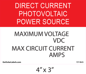 Direct Current Photovoltaic Power Source Label Direct Current Photovoltaic Power Source Label