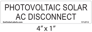 Photovoltaic Solar AC Disconnect Label Photovoltaic Solar AC Disconnect Label