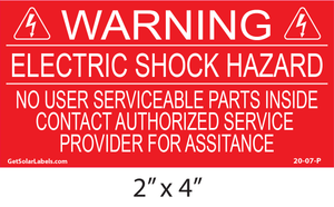 20-07-P Warning Electric Shock Hazard Placard Label 20-07-P Warning Electric Shock Hazard Placard Label