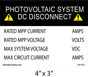 Photovoltaic System DC Disconnect Solar Label Photovoltaic System DC Disconnect Solar Label