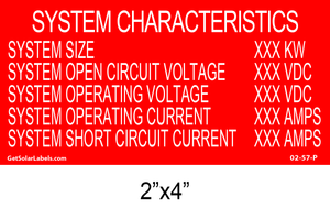 System Characteristics Placard System Characteristics Placard