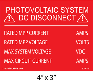 Photovoltaic System DC Disconnect Solar Label Photovoltaic System DC Disconnect Solar Label