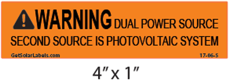 Warning Dual Power Source Second Source Is Photovoltaic System Label