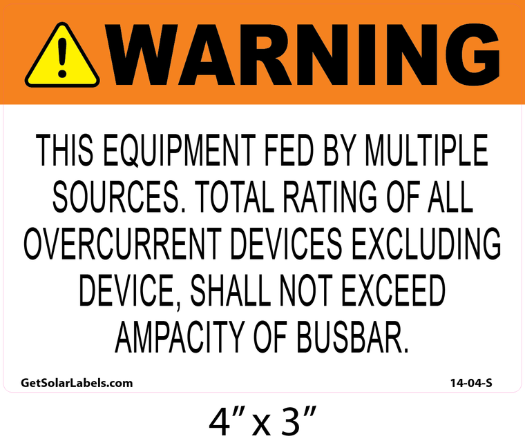 Warning This Equipment Fed By Multiple Sources Label