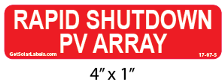 Rapid Shutdown PV Array Label