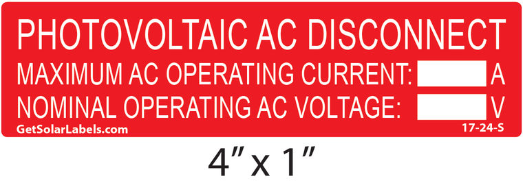 Photovoltaic AC Disconnect Label