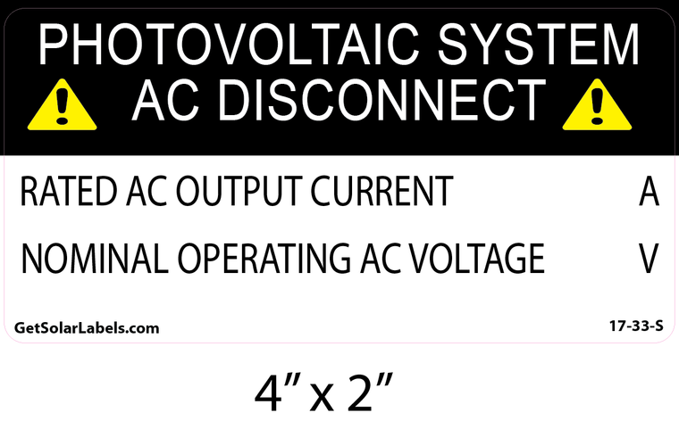 Photovoltaic System AC Disconnect Label