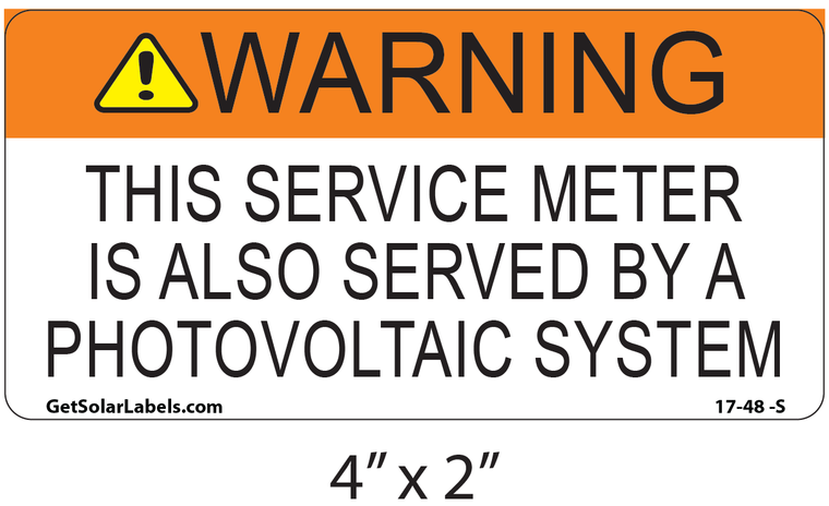 Warning This Service Meter Is Also Served By A Photovoltaic System Label