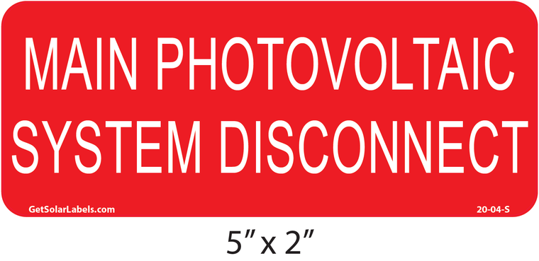 Main Photovoltaic System Disconnect Label