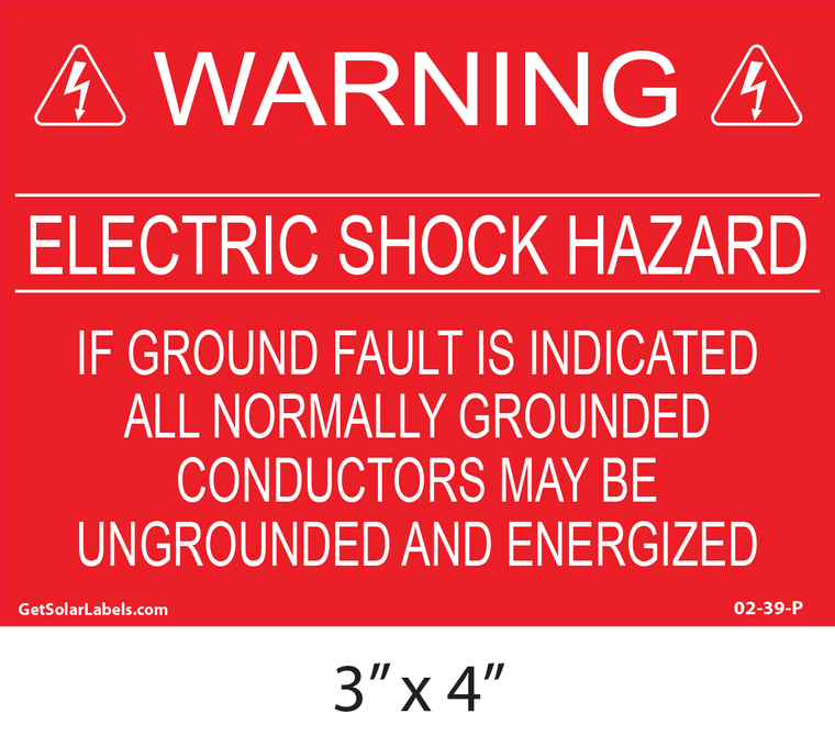 Warning Electric Shock Hazard If Ground Fault Is Indicated Solar Placard
