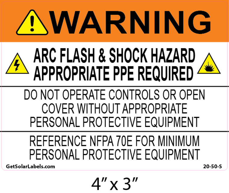 Warning Arc Flash and Shock Hazard
Appropriate PPE Required