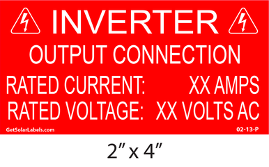 Inverter Output Connection Rating Placard | Get Solar Labels
