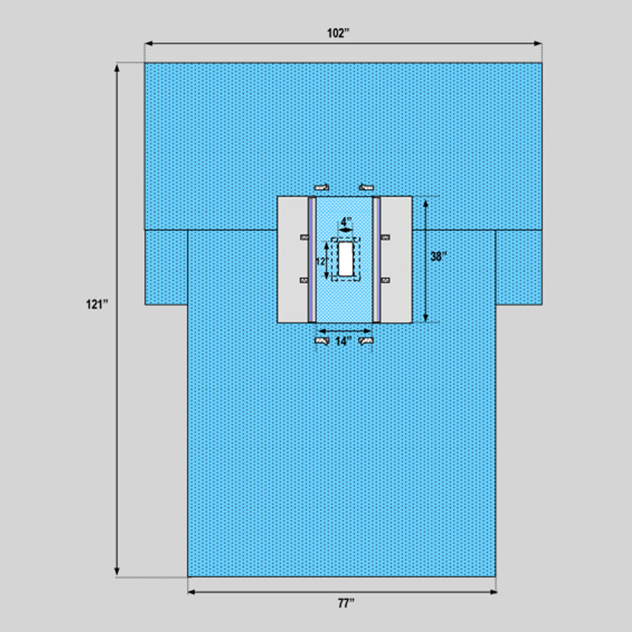 Laparotomy Drape with Polyethylene Troughs, 102" x 77" x 121"