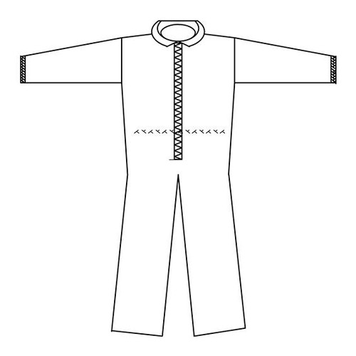 Coveralls, Breathable Poly, White, Product Drawing