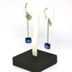 Chain Earrings with Hearts and Blue Square Crystals