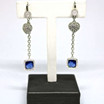 Chain Earrings with Hearts and Blue Square Crystals