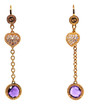 Chain Earrings with Hearts and Purple Round Crystals