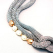 Adami & Martucci Silver Mesh Knot Necklace with Gold Beads and Pearls