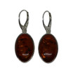 Baltic Amber Earrings - Cognac Oval Dangle Silver Leverback