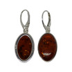 Baltic Amber Earrings - Cognac Oval Dangle Silver Leverback