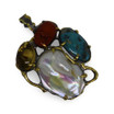 Mother of Pearl, Coral, Turquoise & Citrine Mixed Gemstone Sterling Silver Pendant 