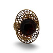 Baltic Amber Jewelry Set - Oval Filigree Cognac Amber Set in Gold Tone