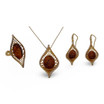 Baltic Amber Jewelry Set - Vintage Leaf Shape Filigree Cognac Amber Set in Gold Tone