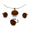Baltic Amber Jewelry Set - Rounded Shape Golden Cognac Amber Set in Gold Tone