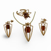 Baltic Amber Jewelry Set - Geometric Shield Brown Cognac Amber Set in Gold Tone