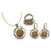 Baltic Amber Jewelry Set - Modern Circle Design Creamy Butterscotch Amber CZ Accents In Gold Tone